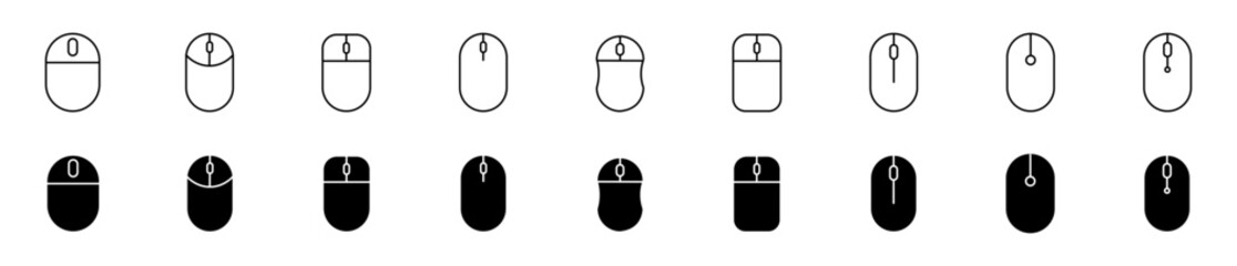 Computer mouse icons set.Black pc mouse with wheel.Vector illustration.