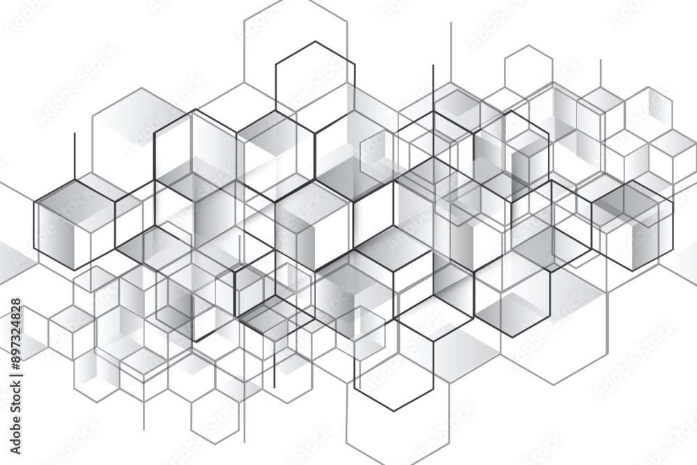 Poster grey and white abstract cubes shapes isometric pattern design background