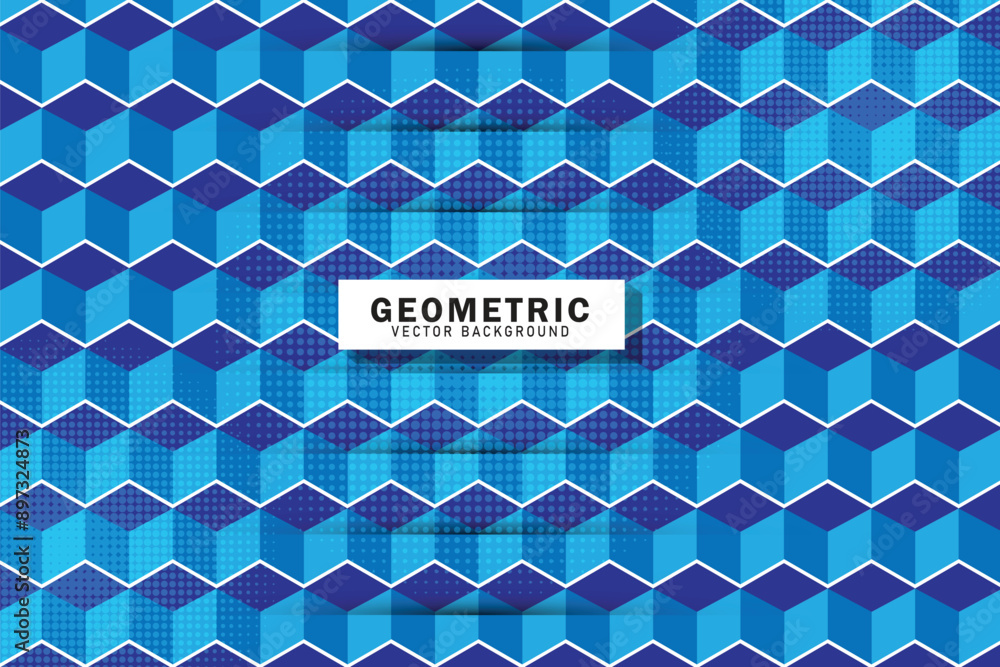 Poster abstract blue geometric background with blue cube pattern design