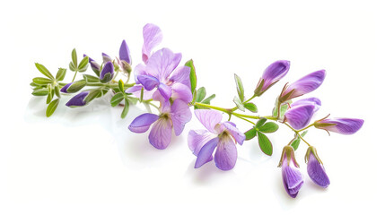 Fabaceae flower blooming in spring, isolated against a white background.
