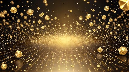 Luxury abstract gold technology geometric sience background with golden shining glowing glitter particles.