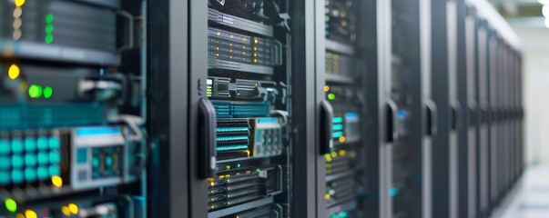 Telecommunication equipment inside a server room, technology, network,