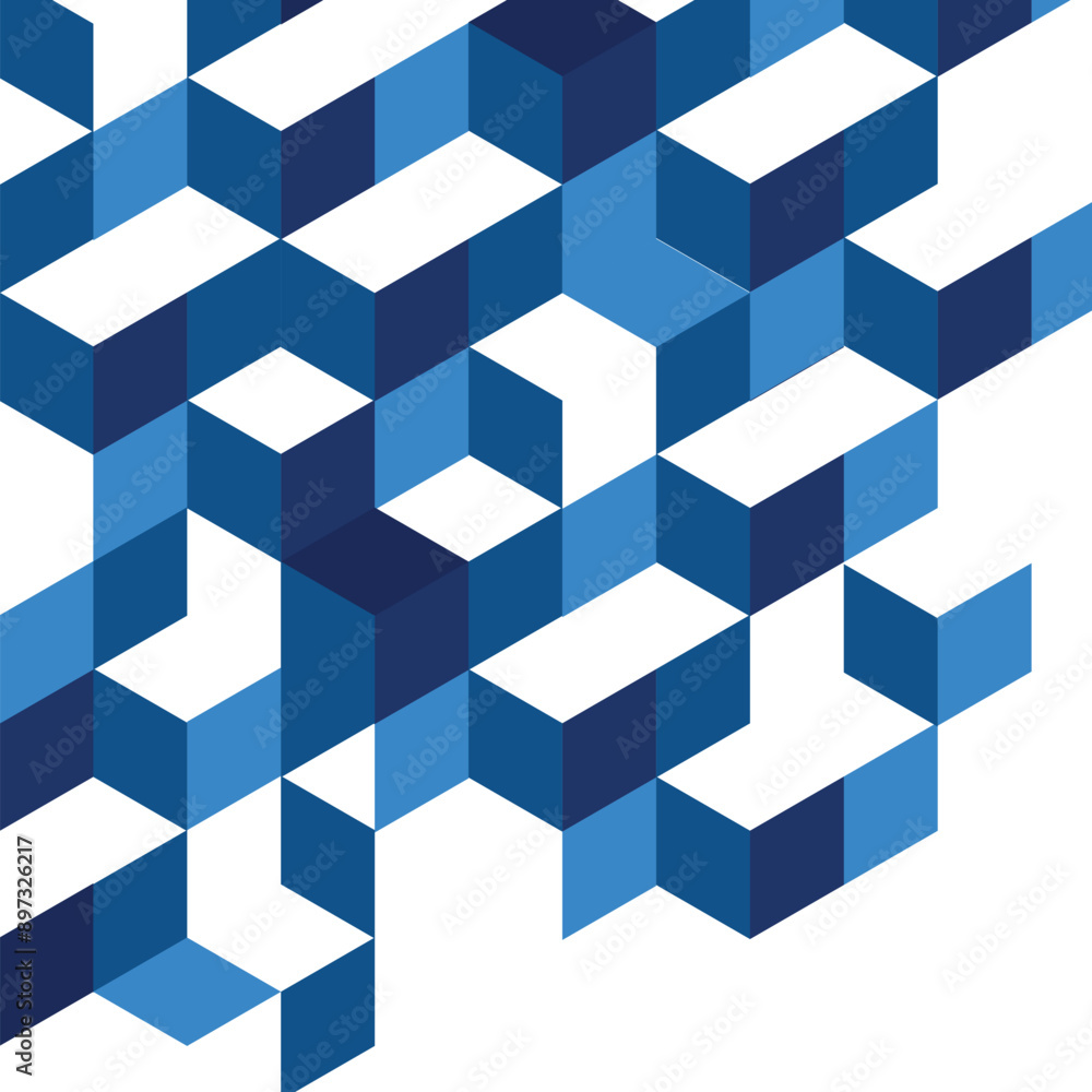 Poster blue abstract cubes shapes isometric pattern design background
