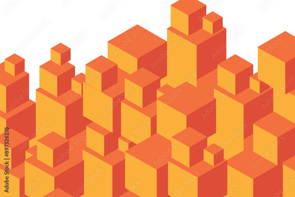 Poster orange abstract cubes shapes isometric pattern design background