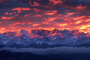 Fictional Himalayan Peaks Awash in Dawn's Glow Generated by AI
