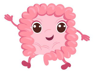 Happy intestine character. Human anatomy kid mascot