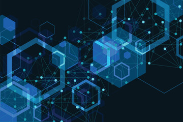 Technology abstract lines and dots connect background with hexagons. Hexagons connection digital data and big data concept