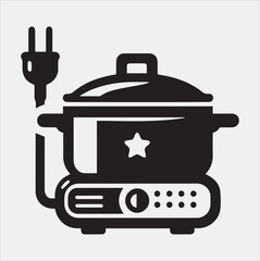 Electric pan Pressure Cooker silhouette vector on a white background