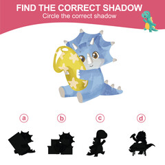 Find the correct shadow. Circle the correct shadow. Worksheet for kid. Matching shadow game for children. Printable activity page for kids