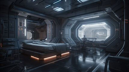 Futuristic bedroom in a spaceship