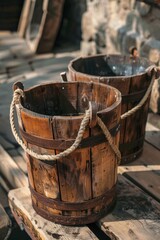 Wooden Buckets on Table