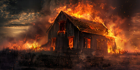 burning house with black back ground , wallpaper for fire lovers, burning house,