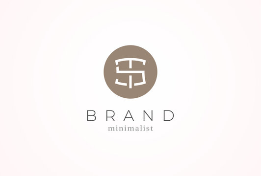 Initial Letter TS Logo, minimalist letter T with S combination in circle, design logo template, vector illustration