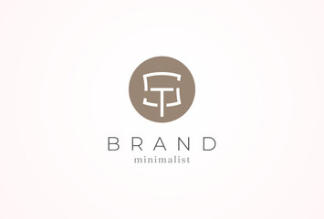 Initial Letter ST Logo, minimalist letter S with T combination in circle, design logo template, vector illustration