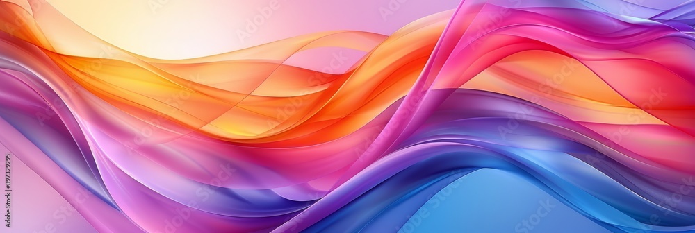 Poster an artistic representation of colorful, flowing waves in a vibrant gradient design with a dynamic an