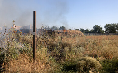 Forest and steppe fires dry completely destroy the fields and steppes during a severe drought....