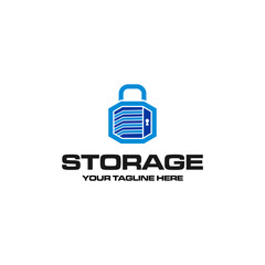 Self storage logo design template. Safe storage garage vector illustration. With concept of padlock and garage symbol combination.