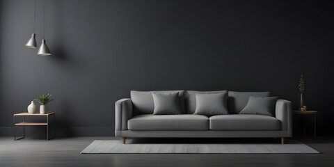 A mockup poster frame is on the wall of the living room. Luxurious apartment background with contemporary design. Modern interior design. 3D render