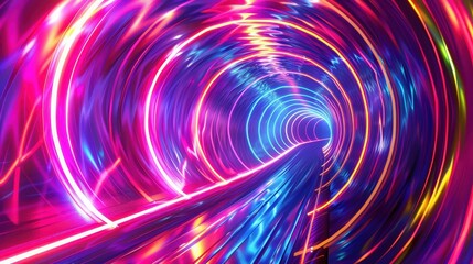 A vibrant, colorful tunnel of swirling lights creating a mesmerizing visual effect, perfect for futuristic themes.