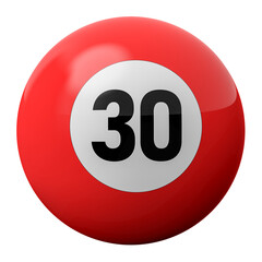 3D Render of Red Billiard Ball Number 30