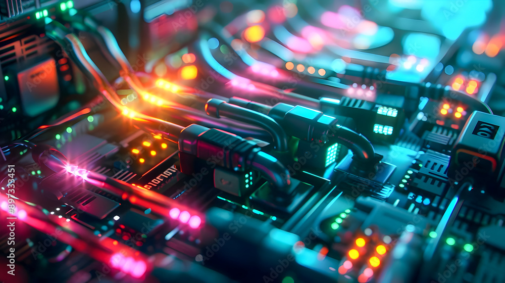 Aufkleber a image showcasing a close up view of glowing fiber optic cables in a high tech modern data center e