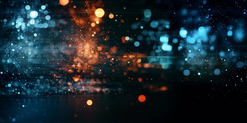 Fototapeta premium modern dark proffessional background; blue and orange lights; bokeh effect; widescreen backdrop