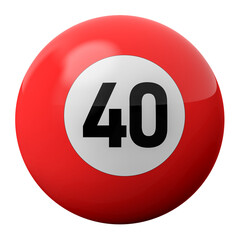 3D Render of Red Billiard Ball Number 40