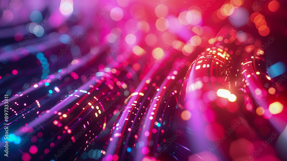 Poster stylized 3d of a dynamic close up view of glowing cables in a futuristic digital network the backgro