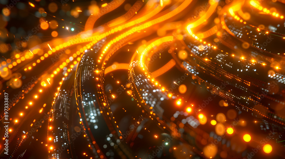 Poster stylized 3d depicting a dynamic close up view of a futuristic high tech digital network interface wi