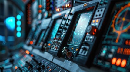 A close-up of a planetarium's control panel and high-tech equipment.