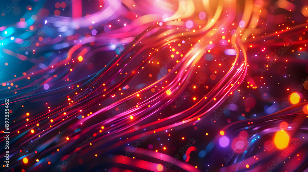 Poster stylized 3d of glowing cables in a dynamic futuristic network scene bright vibrant colors with digit