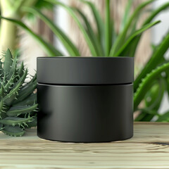 aloe vera cosmetics mockup black cream container organic natural lifestyle promo selective focus generative AI content