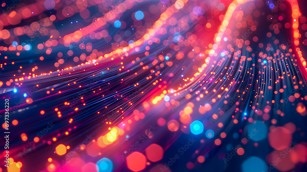 Poster a stylized 3d of glowing dynamic cables in a futuristic high tech network scene the image features a