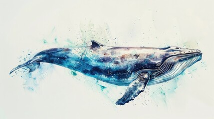 Obraz premium Watercolor illustration of a humpback whale in the ocean, great for marine life or educational uses