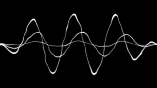 Audio waveform. Abstract music waves oscillation. Sound wave visualization. Synthetic music technology sample animation.