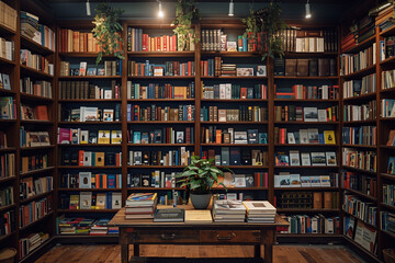 library shelves with books