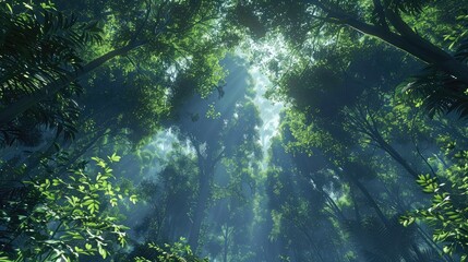 forest canopy with digital enhancements, representing technological advances in conservation