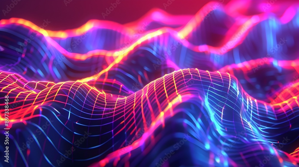 Poster vibrant 3d neon sound waves in dynamic futuristic abstract background