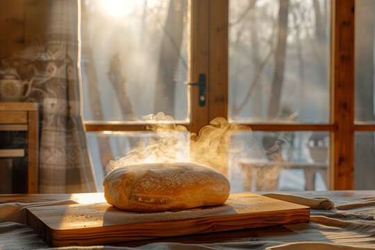 fresh bread on the table in the morning