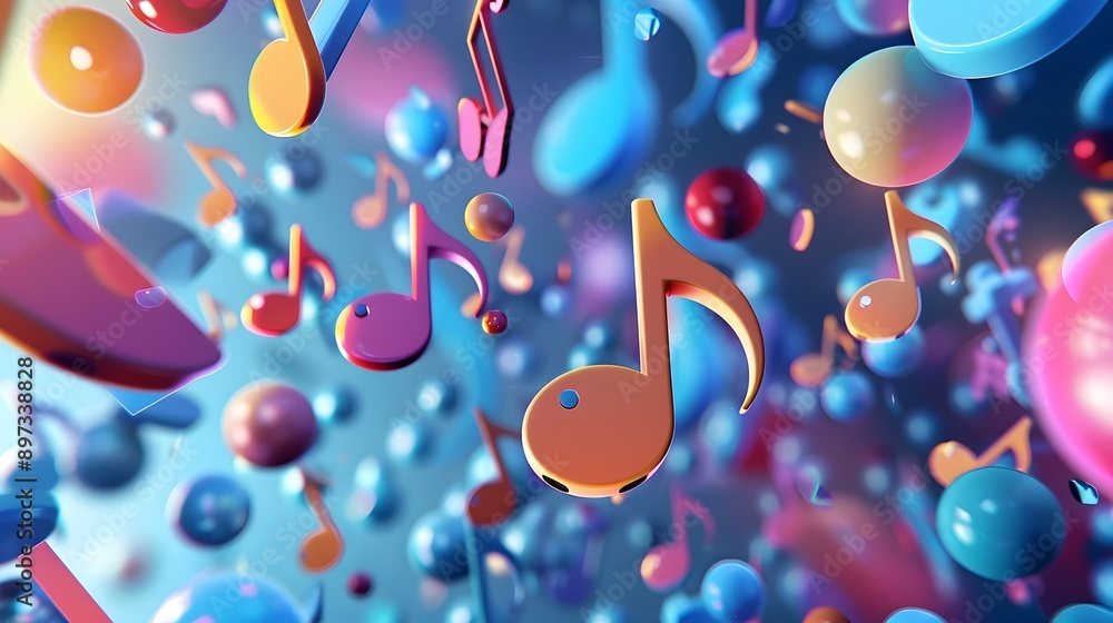 Aufkleber captivating abstract 3d shapes with embedded music symbols in a vibrant digital background
