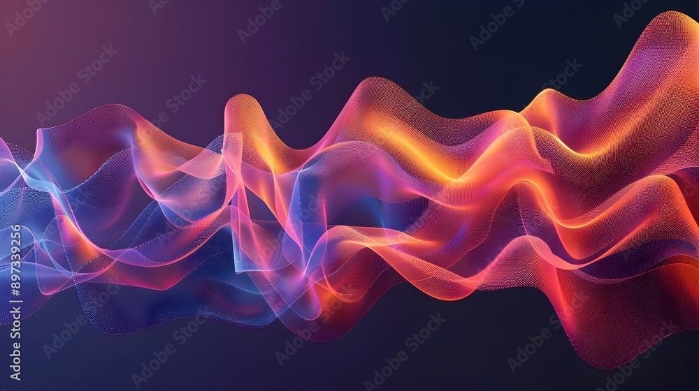 Poster vibrant 3d sound waves forming mesmerizing abstract shapes and patterns