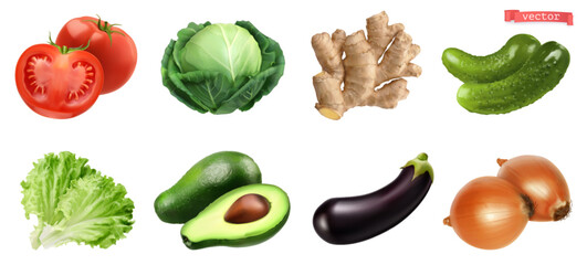 Vegetables, 3d realistic vector set