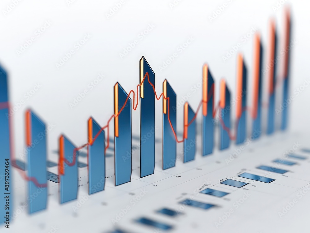 Poster a bar chart showcasing a sudden spike in stock values on a pristine white background, reflecting a m