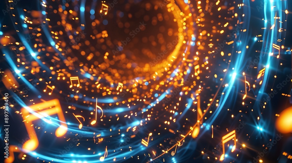 Aufkleber captivating 3d spiral of glowing music notes on dynamic abstract background