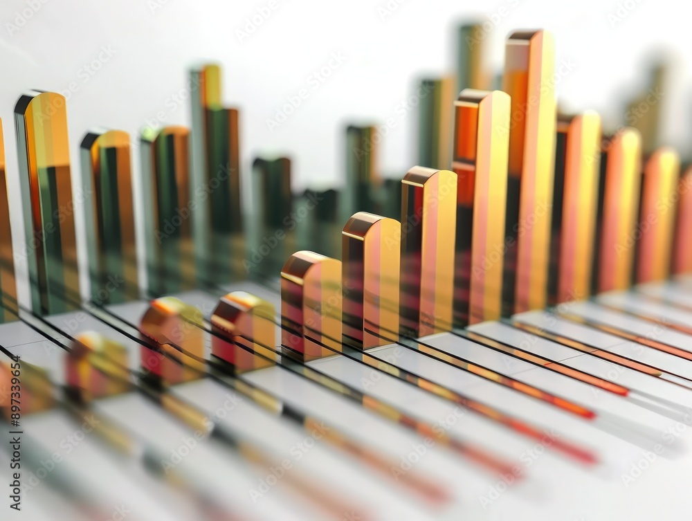 Poster a bar chart showcasing a sudden spike in stock values on a pristine white background, reflecting a m