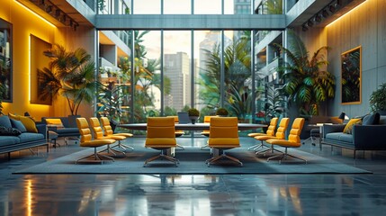 Team of employees reviewing dynamic infographics on a hightech board in a stylish and bright workspace Realistic High Detail