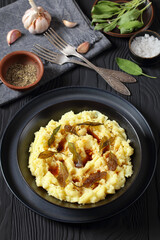 Brown Butter Potato Mash with fried sage leaves