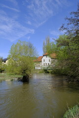 Obraz premium Museum Herrenmühle in der Weinstadt Hammelburg, Landkreis Bad Kissingen, Unterfranken, Franken, Bayern, Deutschland