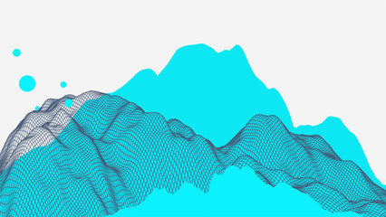 Abstract wireframe mountain background. Modern science or technology art elements. Surface illustration. Hand drawn vector.