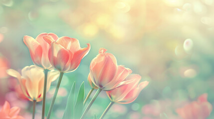 Obraz premium Tulips in soft pastel tones and vintage colors with a blurred background.